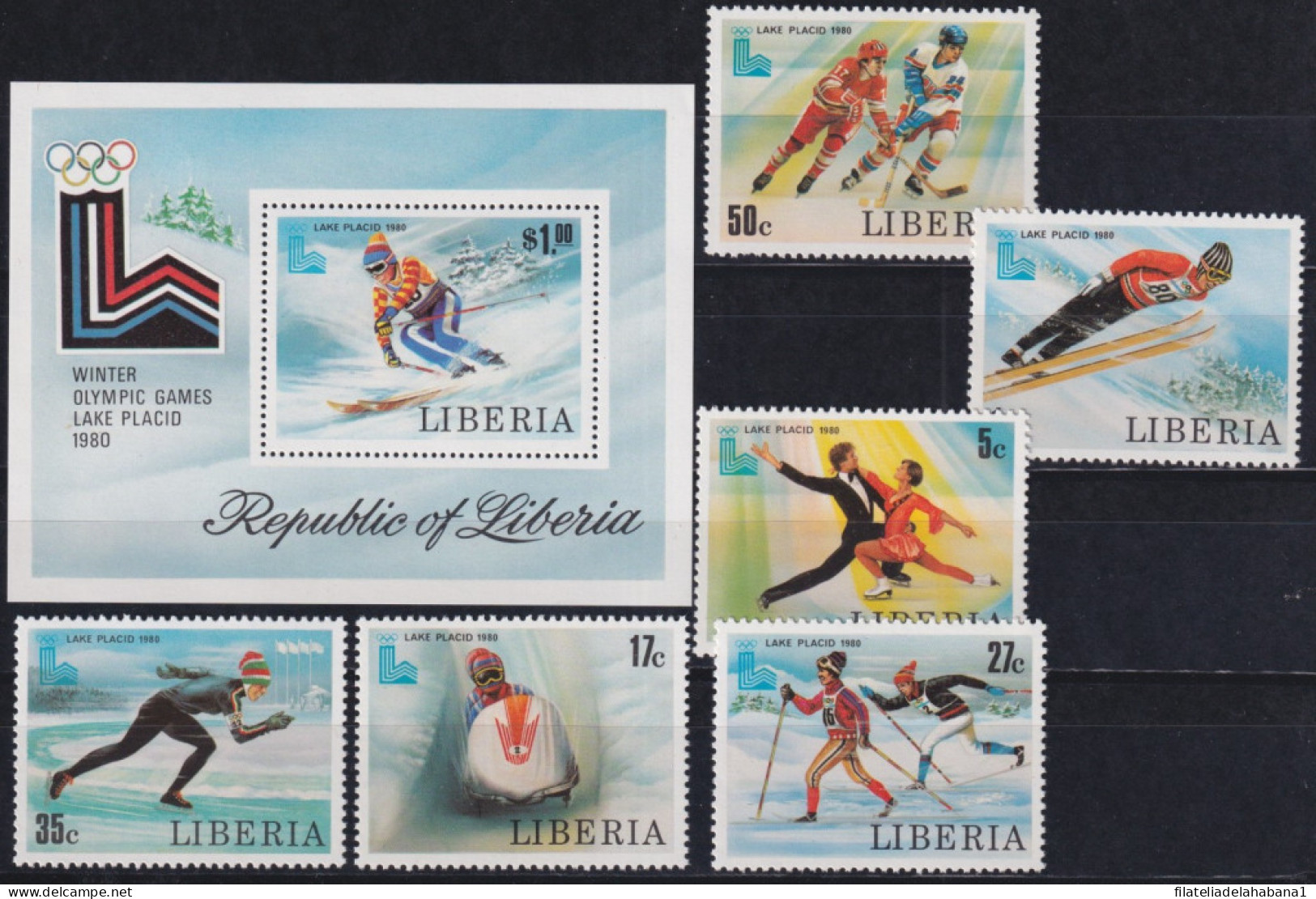 F-EX50106 LIBERIA MNH 1980 WINTER OLYMPIC GAMES WINTER LAKE PLACID SKI.           - Verano 1980: Moscu