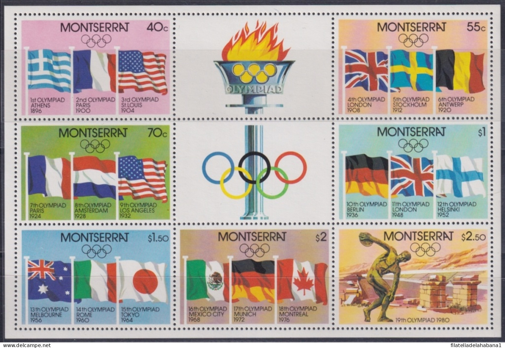 F-EX50112 MONTSERRAT MNH 1980 MOSCOW OLYMPIC GAMES FLAG STADIUM.    - Verano 1980: Moscu