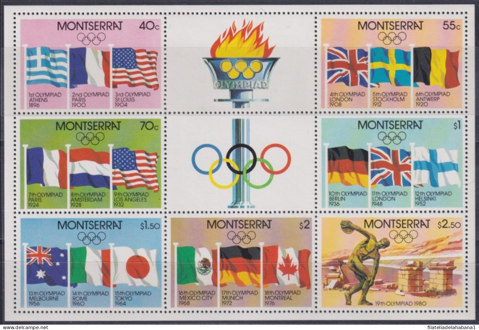 F-EX50112 MONTSERRAT MNH 1980 MOSCOW OLYMPIC GAMES FLAG STADIUM.    - Ete 1980: Moscou