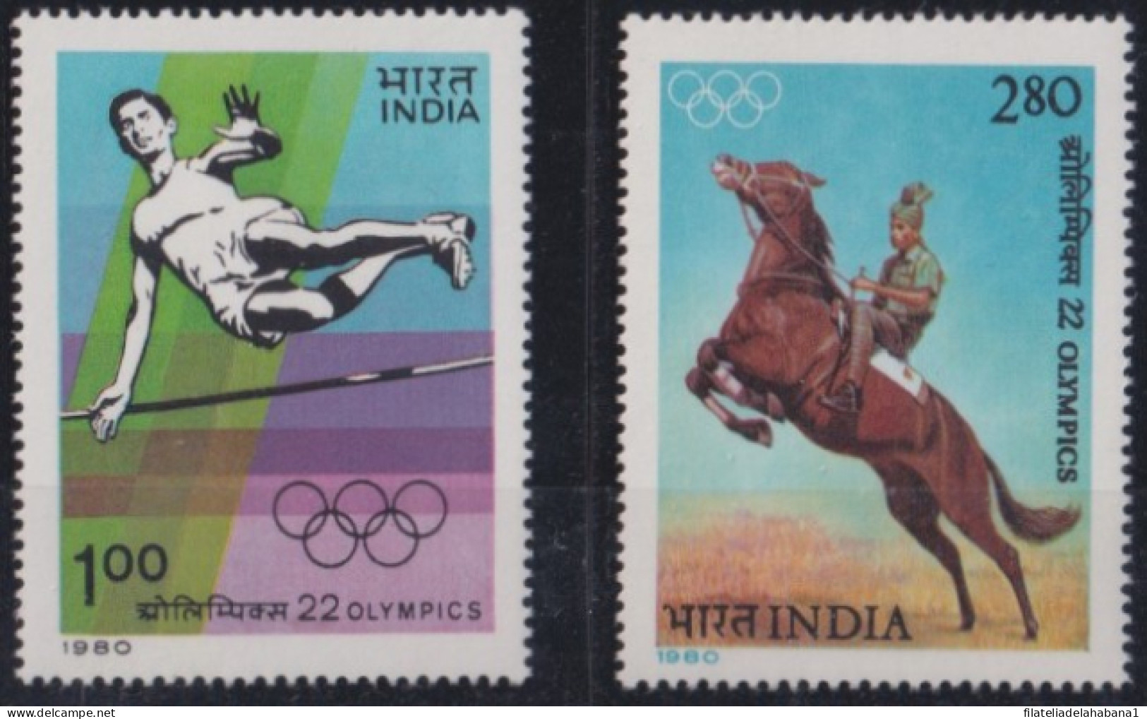 F-EX50113 INDIA MNH 1980 OLYMPIC GAMES MOSCOW ATHLETISM EQUESTRIAN.  - Zomer 1980: Moskou