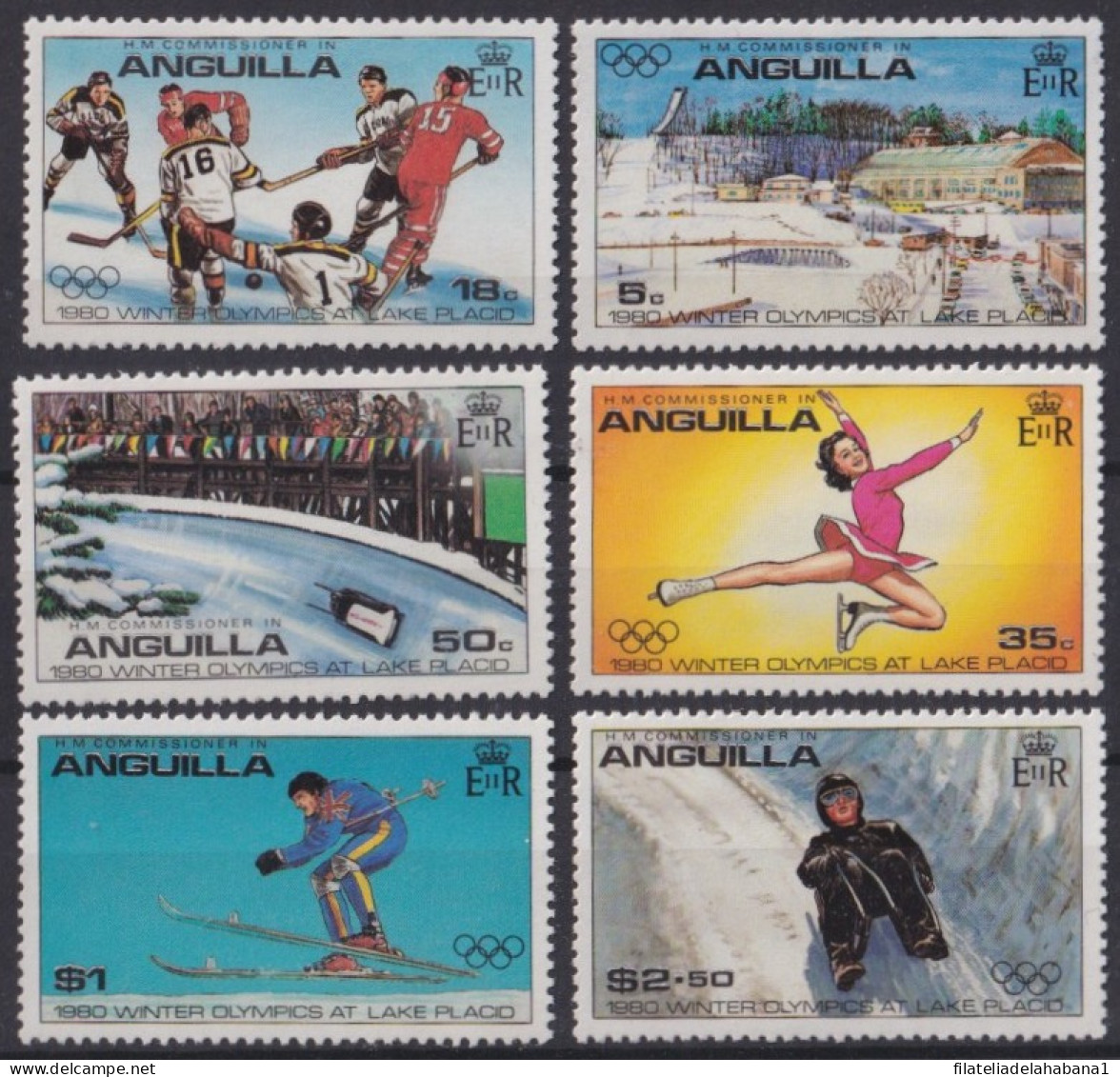 F-EX50126 ANGUILLA MNH 1980 LAKE PLACID WINTER OLYMPIC GAMES SKI HOCKEY.  - Ete 1980: Moscou