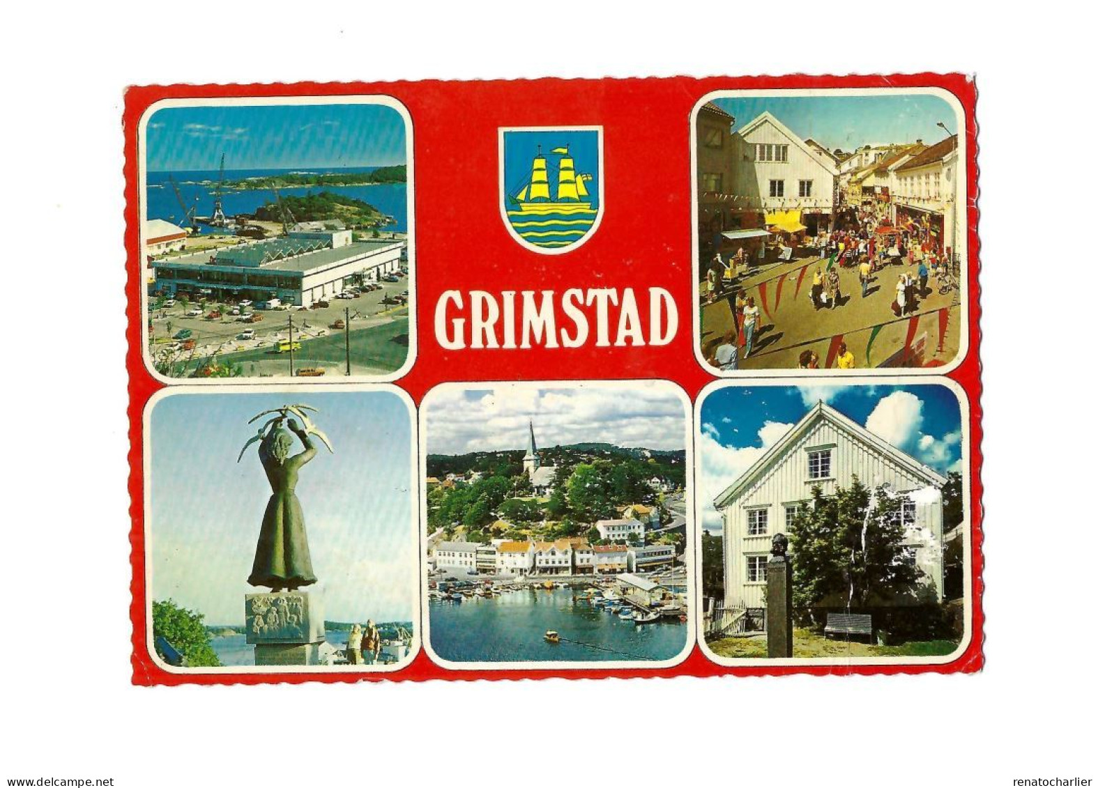Grimstad.Multivues.Expédié à Grande-Synthe (France).Pli De Coin. - Norvège