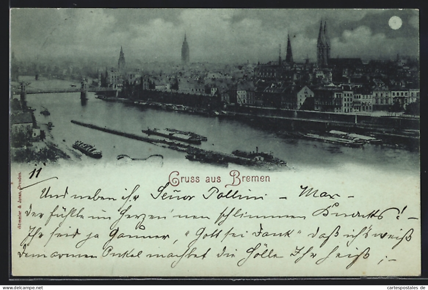 Mondschein-AK Bremen, Panorama An Der Weser  - Bremen