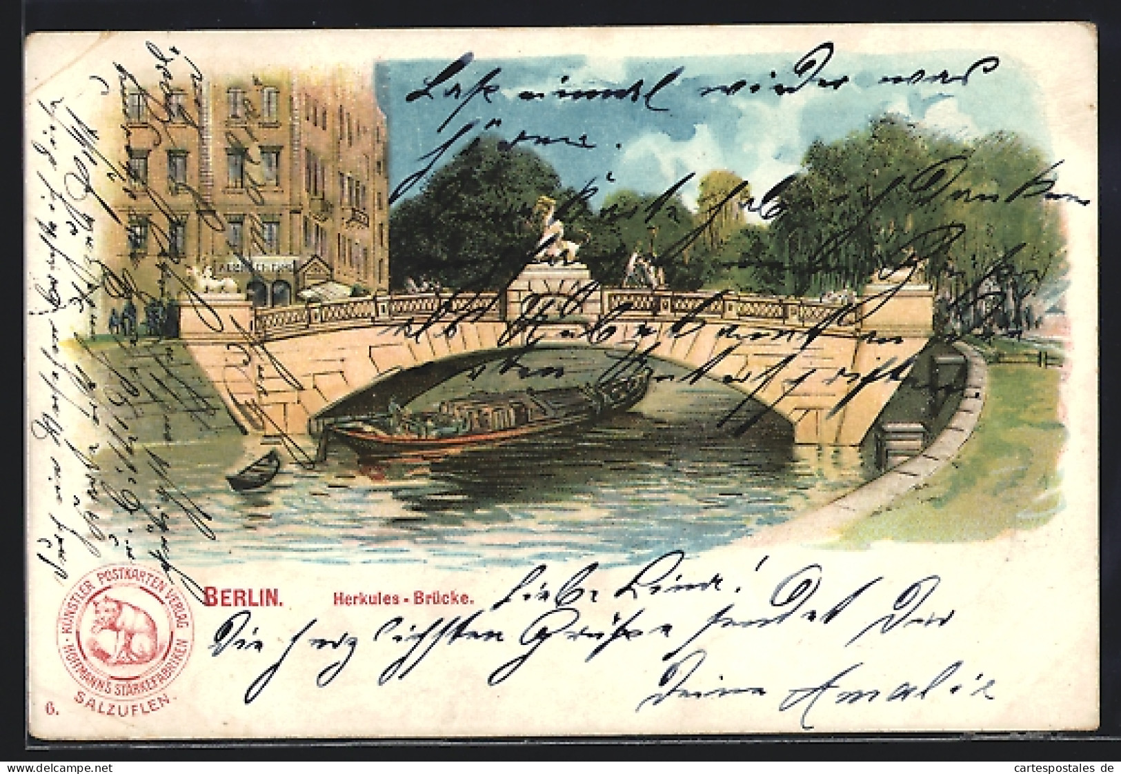 Lithographie Berlin-Tiergarten, Herkules Brücke, Hotel Albrechtshof  - Dierentuin