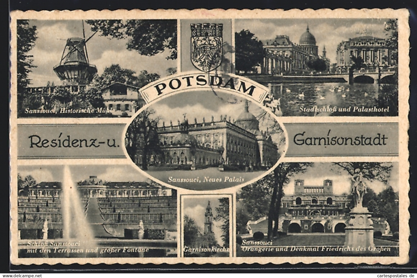 AK Potsdam, Stadtschloss Und Palasthotel, Sanssouci, Neues Palais, Historische Mühle  - Potsdam