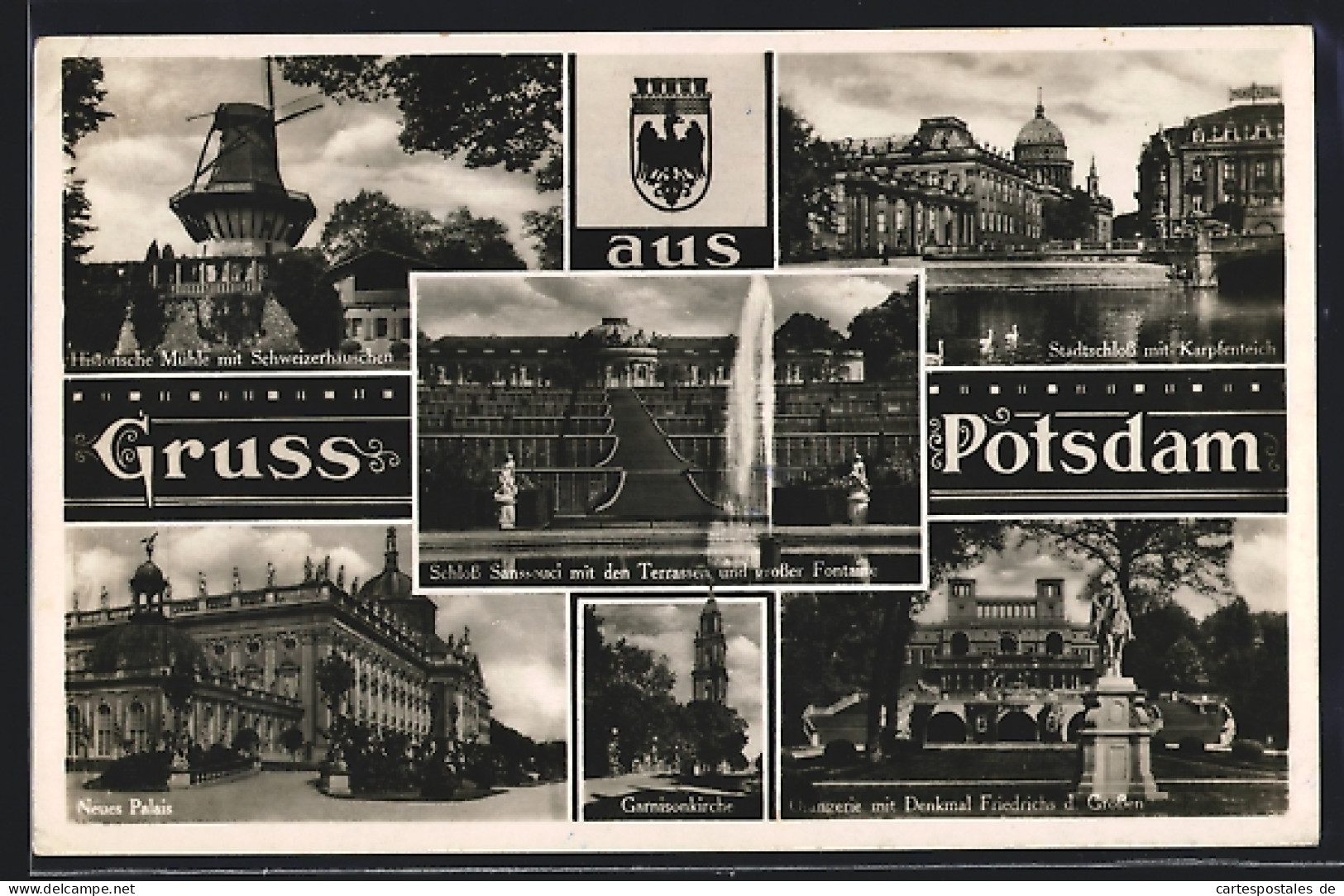 AK Potsdam, Historische Mühle Mit Schweizerhäuschen, Stadtschloss Mit Karpfenteich, Neues Palais  - Potsdam