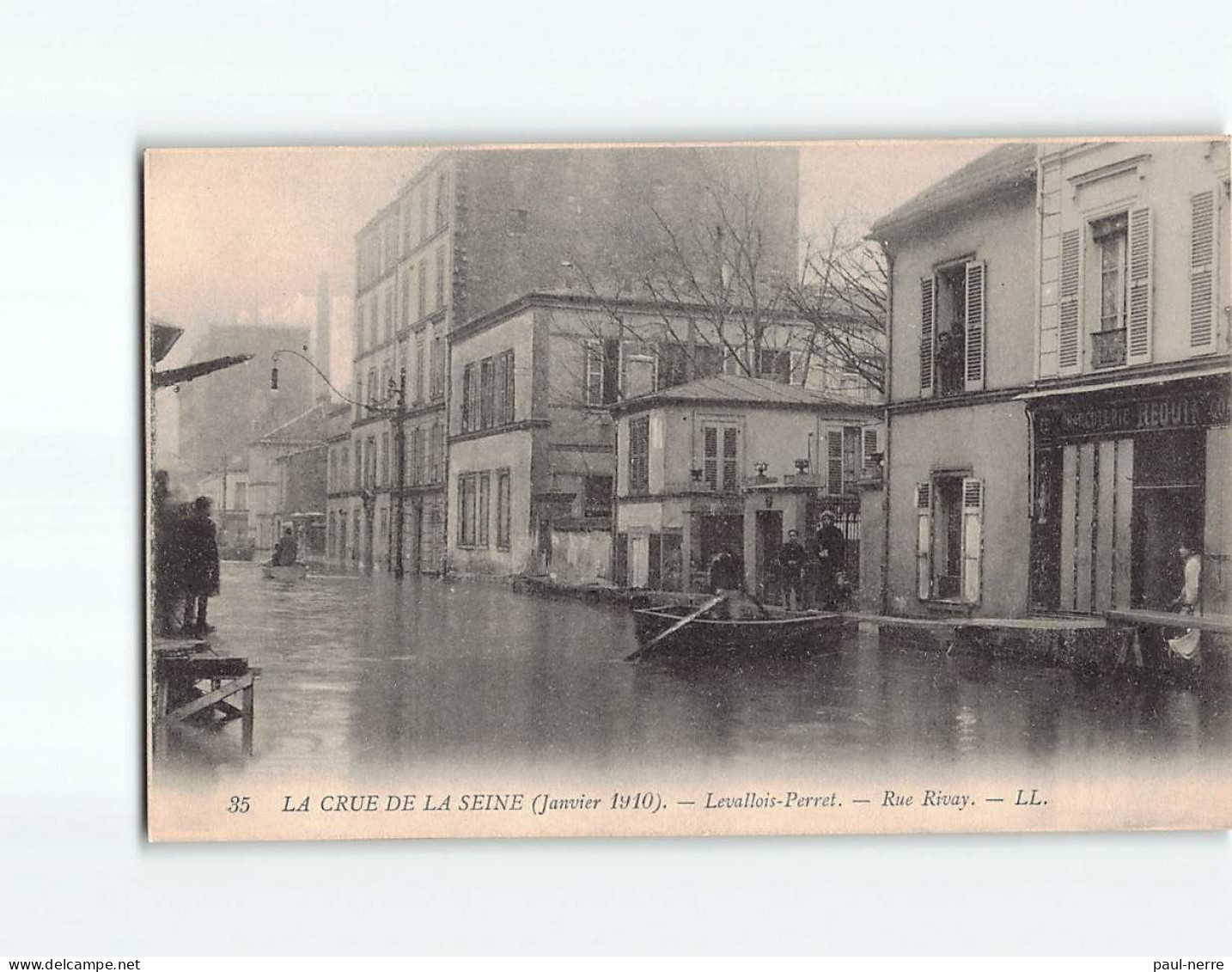 LEVALLOIS PERRET : Inondation 1910, Rue Rivay - Très Bon état - Levallois Perret