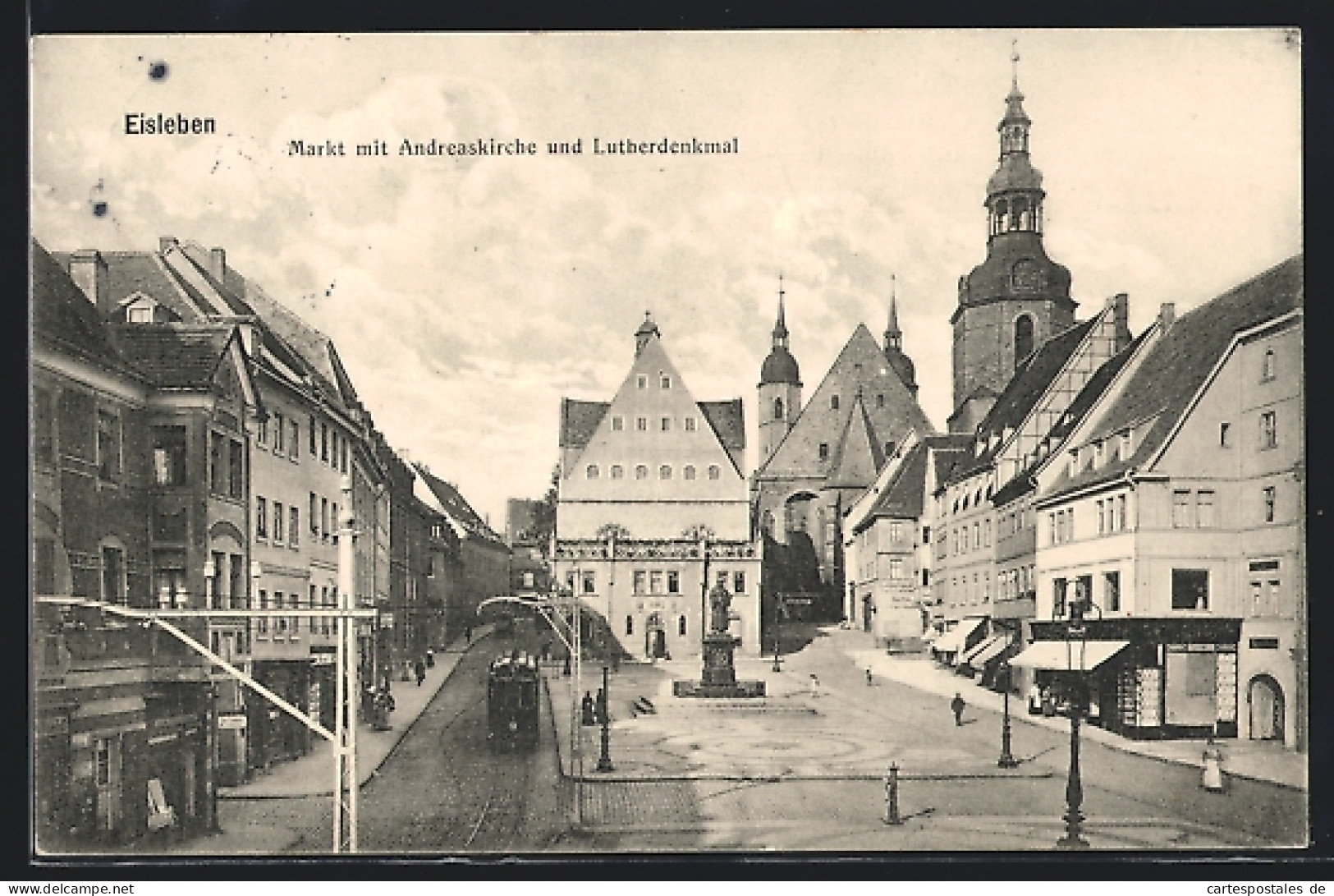 AK Eisleben, Markt Mit Andreaskirche Und Lutherdenkmal, Strassenbahn  - Lutherstadt Eisleben