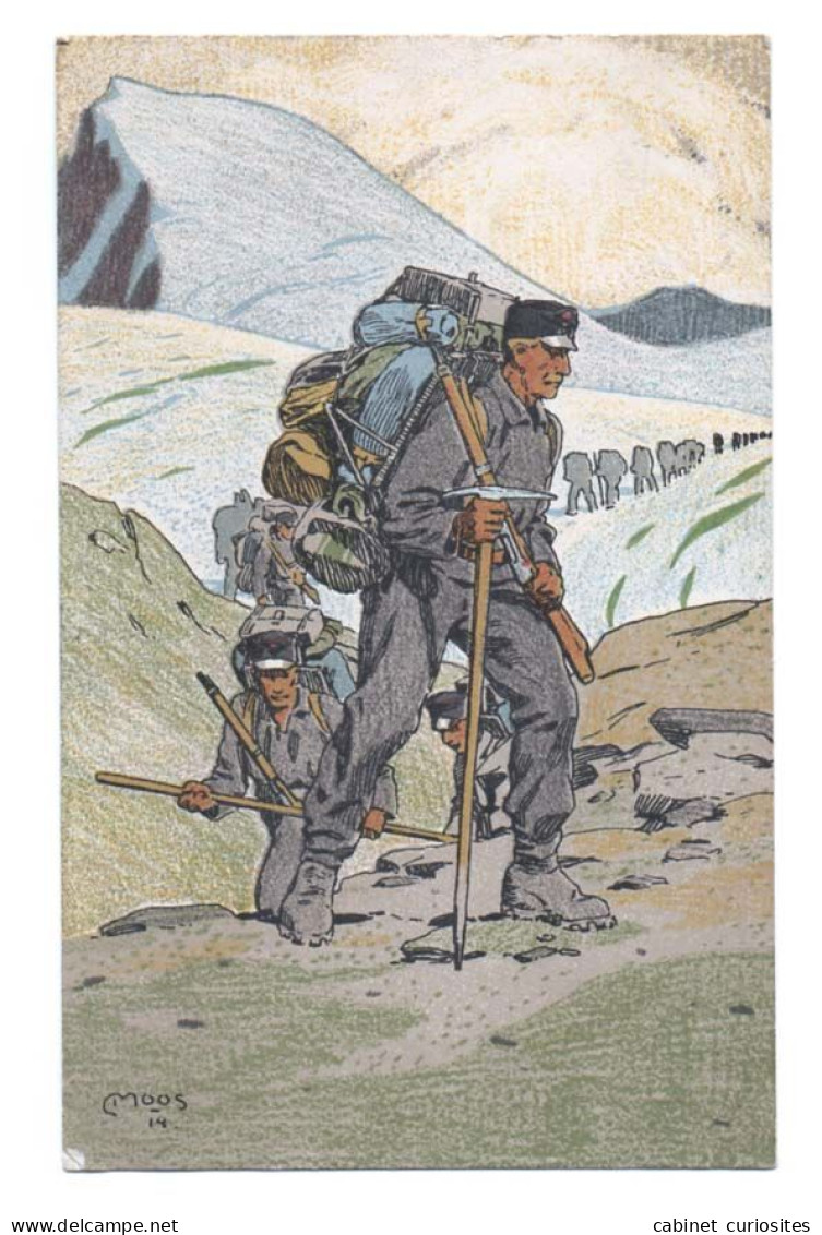 Illustrateur CARL MOOS - Occupation De La Frontière Suisse - Troupes De Montagne En Marche - Convoyeurs - Schweizerische - Moos, Carl