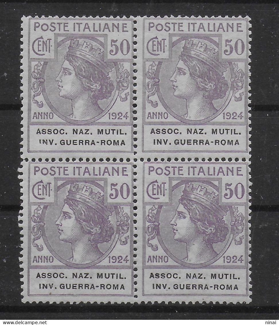 REGNO D'ITALIA  ** MNH LUSSO 1924-25 ENTI PARASTATALI " ASS. NAZ. MUTIL. INV. GUERRA ROMA " N°9 IN QUARTINA  C737A - Ungebraucht