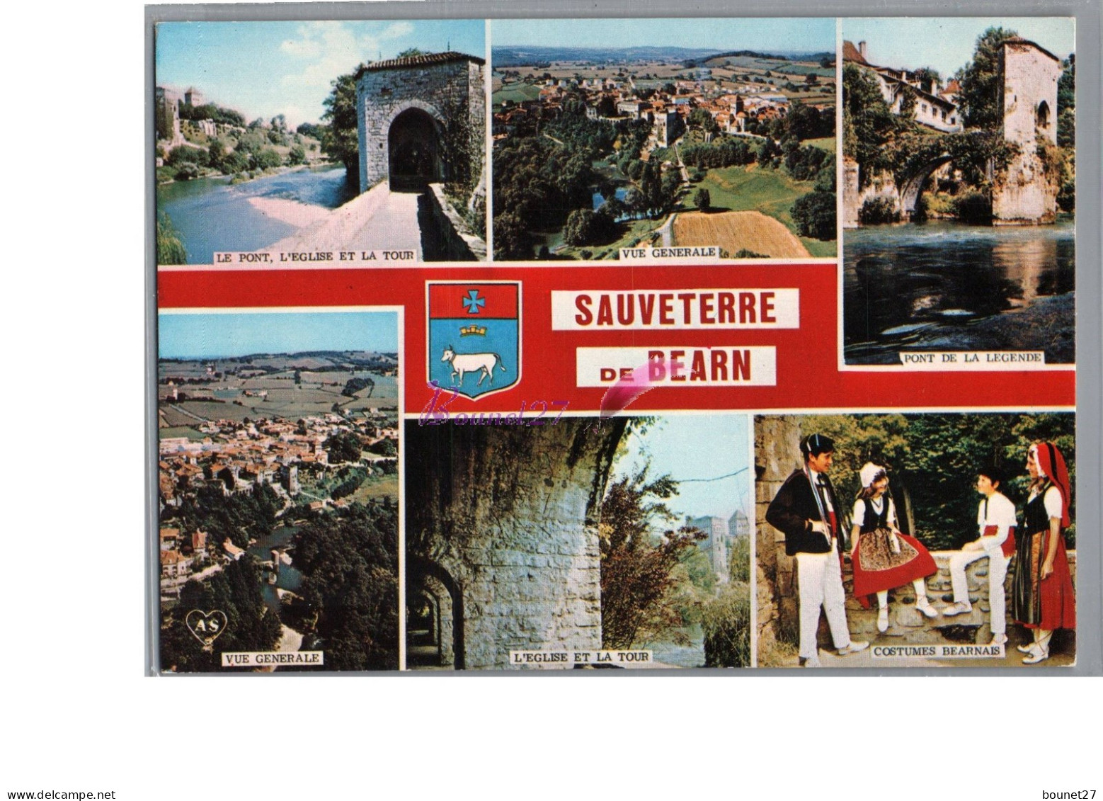 SAUVETERRE DE BEARN 64 - Pont Eglise Tour Vue Generale Pont De La Legende Costume Bearnais Folklore - Sauveterre De Bearn