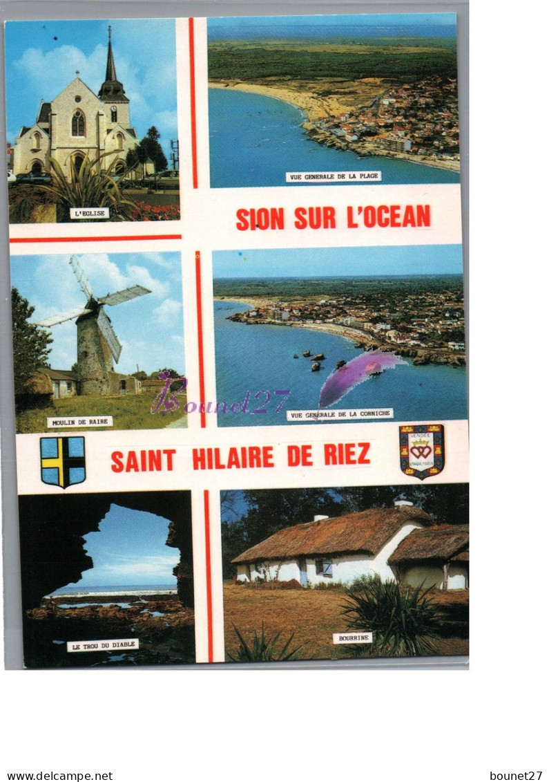 SAINT HILAIRE DE RIEZ Et SION SUR L'OCEAN 85 -Eglise Vue Generale De La Plage Moulin De Raire Corniche Bourrine - Saint Hilaire De Riez