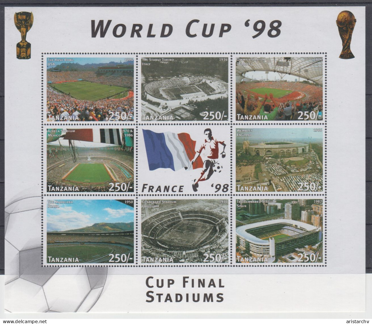 TANZANIA 1998 FOOTBALL WORLD CUP 2 S/SHEETS 2 SHEETLETS AND 6 STAMPS - 1998 – France
