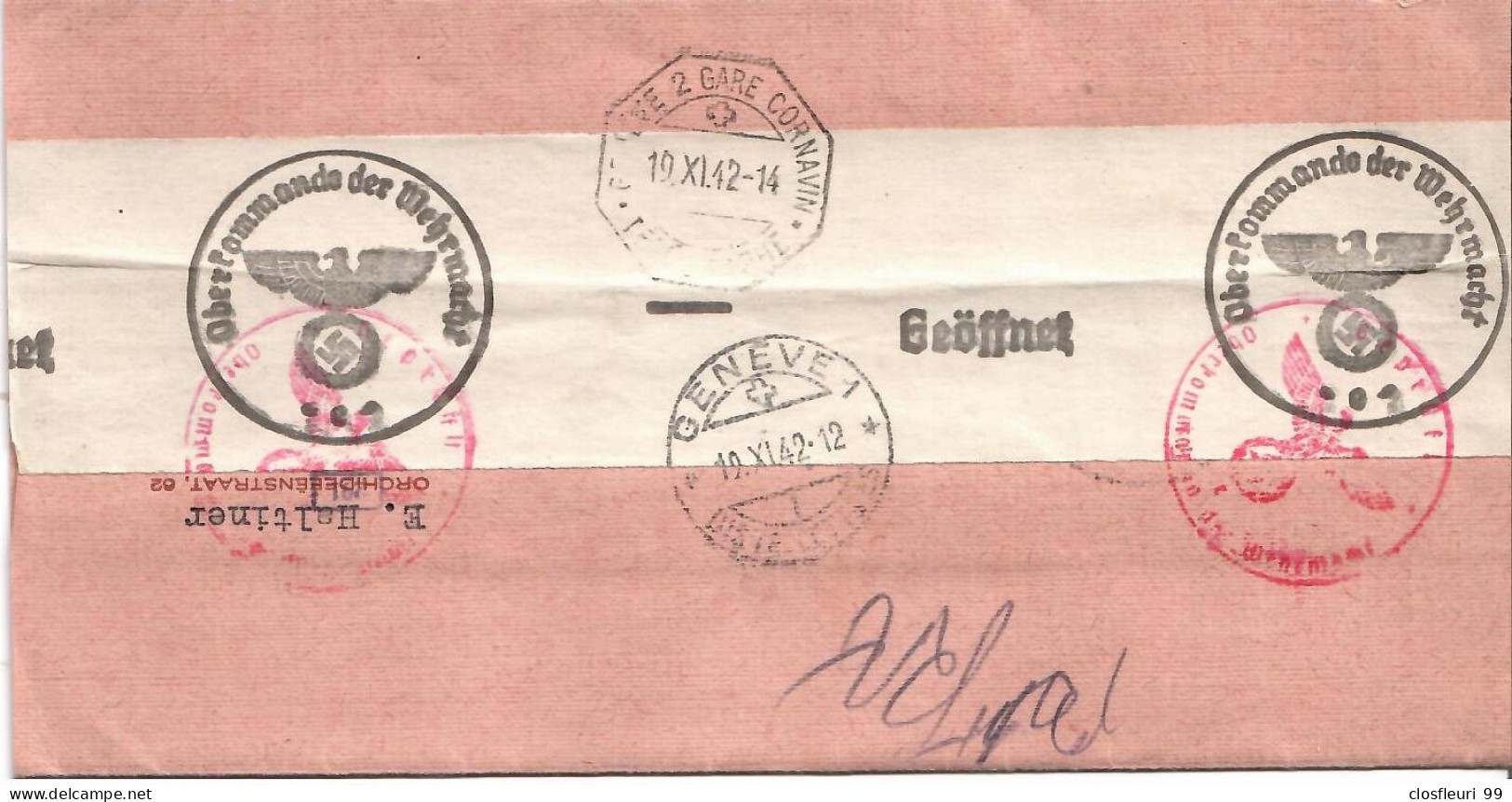 Lettre Censurée, Exprès, Pour Genève19.11.42 Oberkommander Der Wehrmacht - Guerra '40-'45 (Storia Postale)