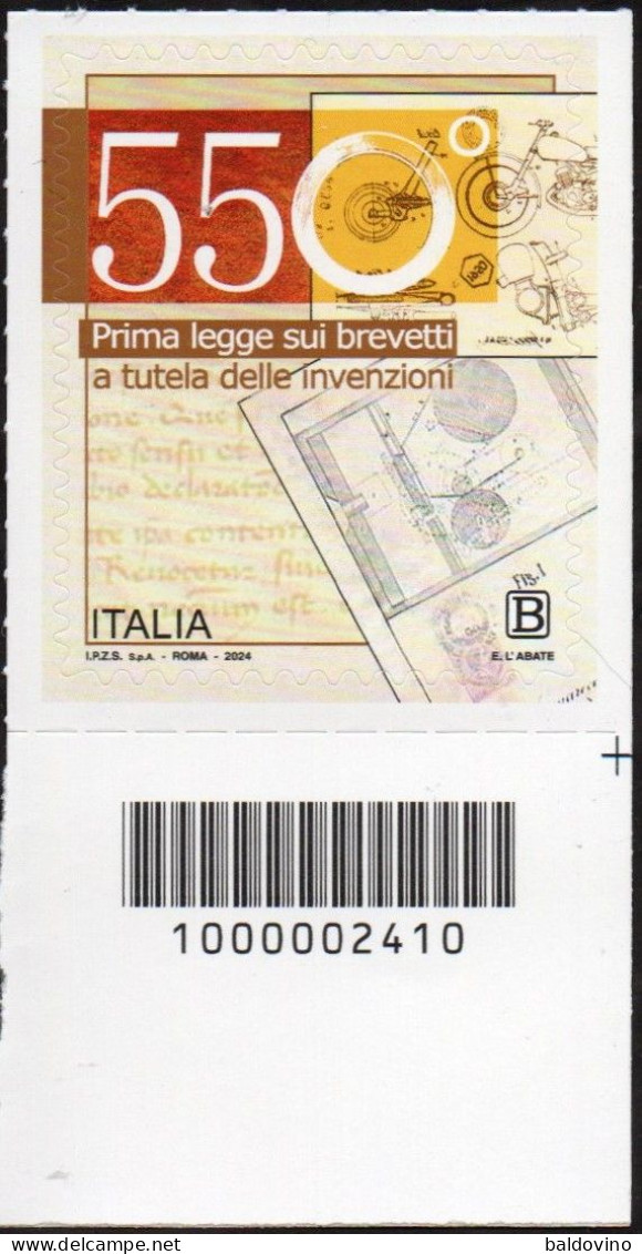 Italia 2024 550° Prima Legge Sui Brevetti - Code-barres
