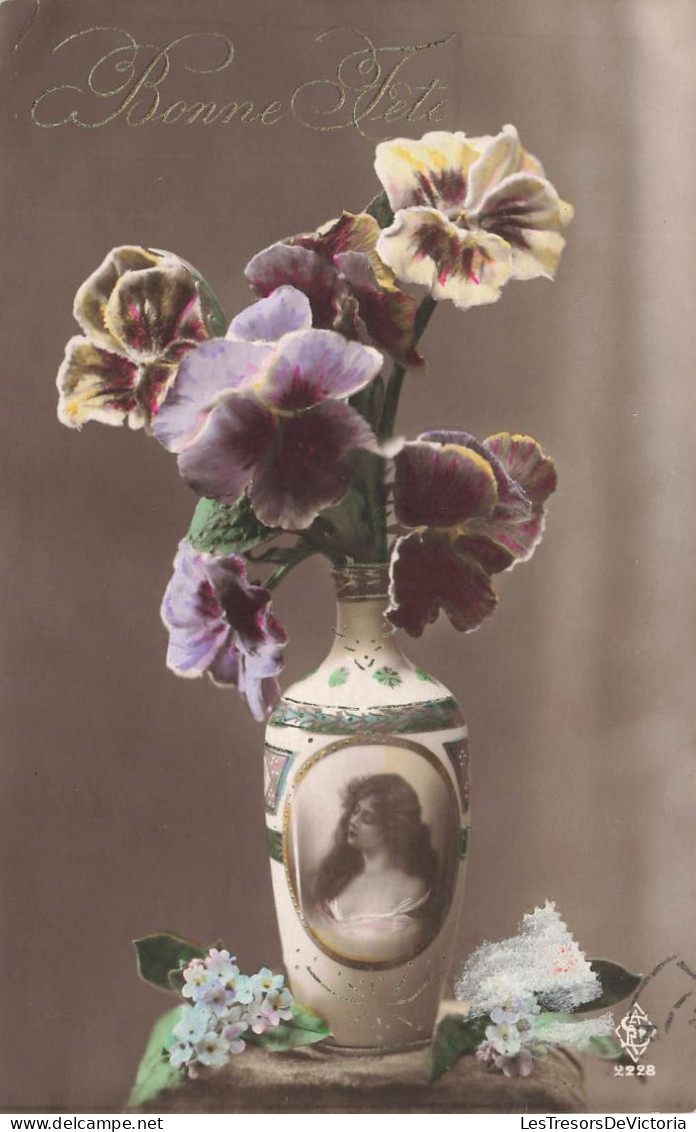 FETES - VOEUX - Bonne Fête - Vase Et Fleurs - Portrait D'une Femme - Carte Postale Ancienne - Andere & Zonder Classificatie