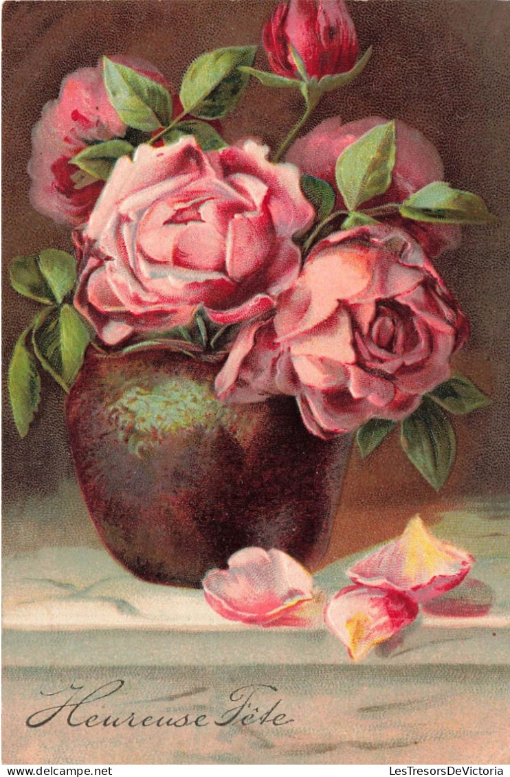 FETES - VOEUX - Heureuse Fête - Roses - Carte Postale Ancienne - Andere & Zonder Classificatie