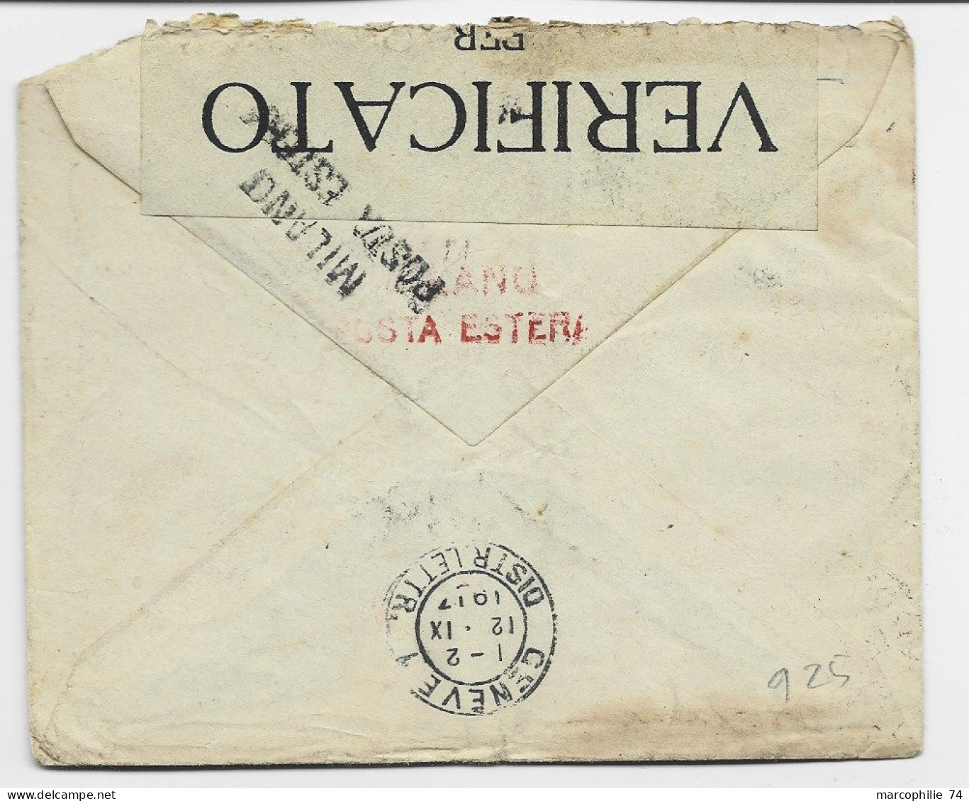 ITALIA 10CX2+5C LETTERE COVER PISA FERROVIA 5.9.1917 POUR GENEVE SUISSE CENSURA MILANO - Military Mail (PM)