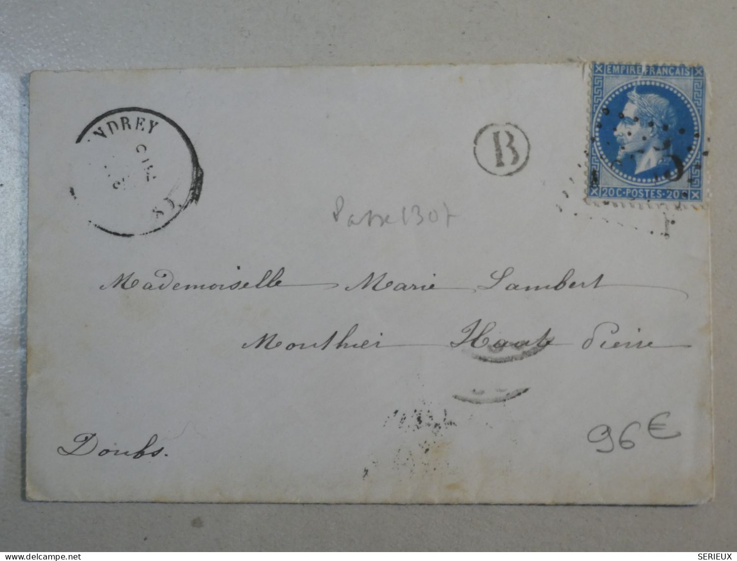 DN16  FRANCE  LETTRE RR BUREAU PASSE 1307 AN 1866  MONTHIER + AFF. INTERESSANT +++ - 1849-1876: Klassik