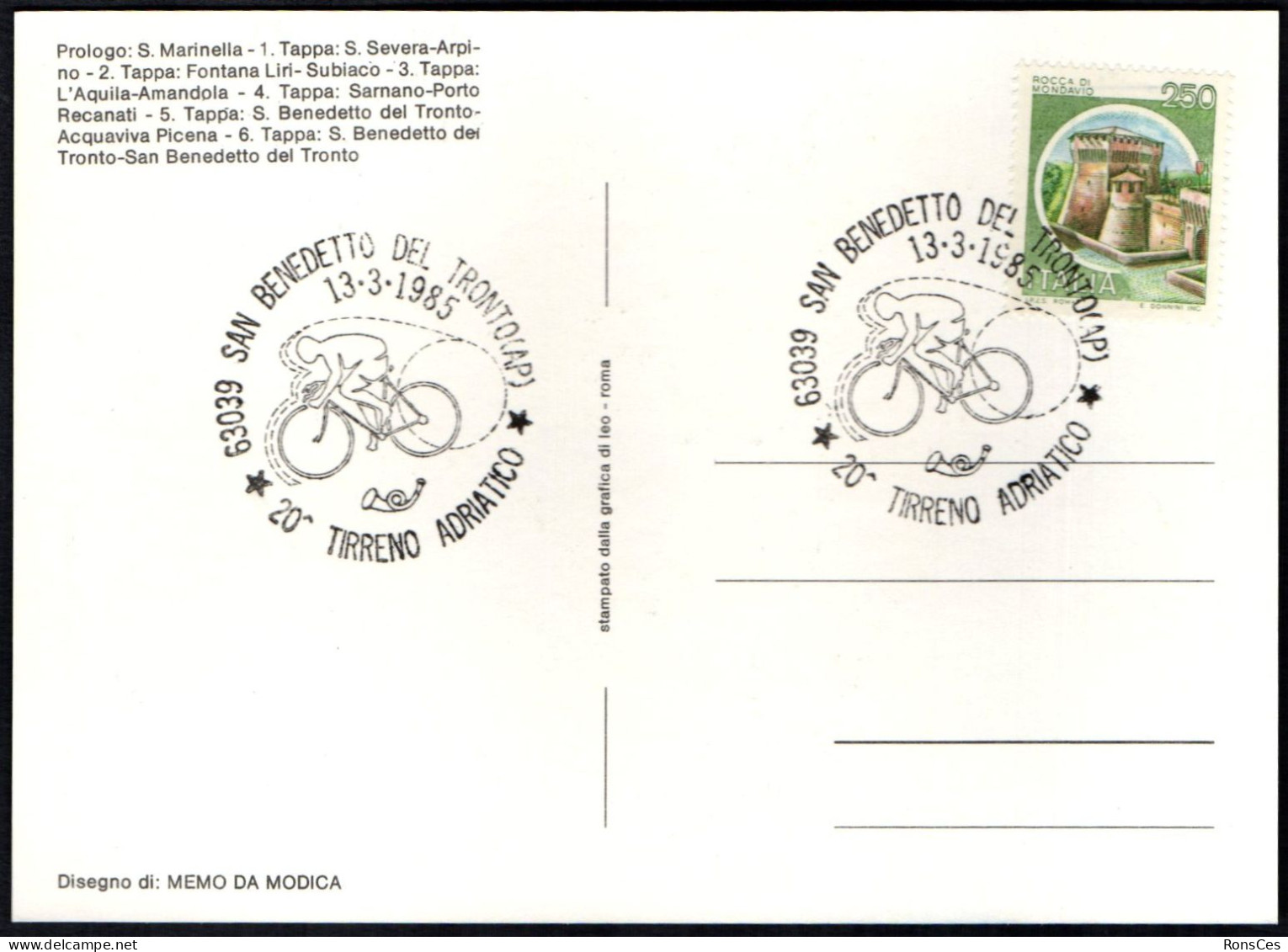CYCLING - ITALIA SAN BENEDETTO DEL TRONTO (AP) 1985 - 20^ TIRRENO ADRIATICO - 7^ TAPPA - SAN BENEDETTO DEL TRONTO - A - Cycling