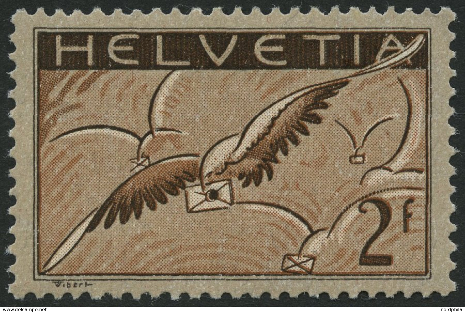 SCHWEIZ BUNDESPOST 245x *, 1930, 2 Fr. Brieftaube, Gewöhnliches Papier, Falzreste, Pracht - Unused Stamps
