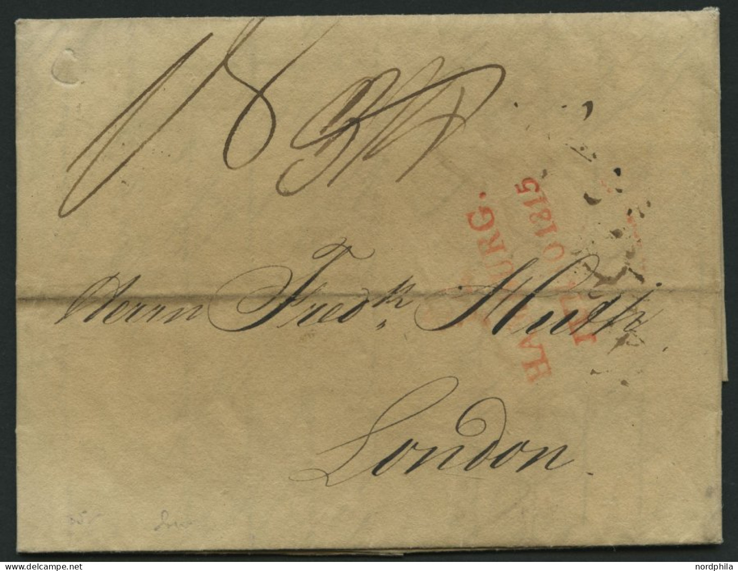 HAMBURG VORPHILA 1815, HAMBURG., Roter L2 Mit Turm Auf Brief Nach London, Feinst - Other & Unclassified