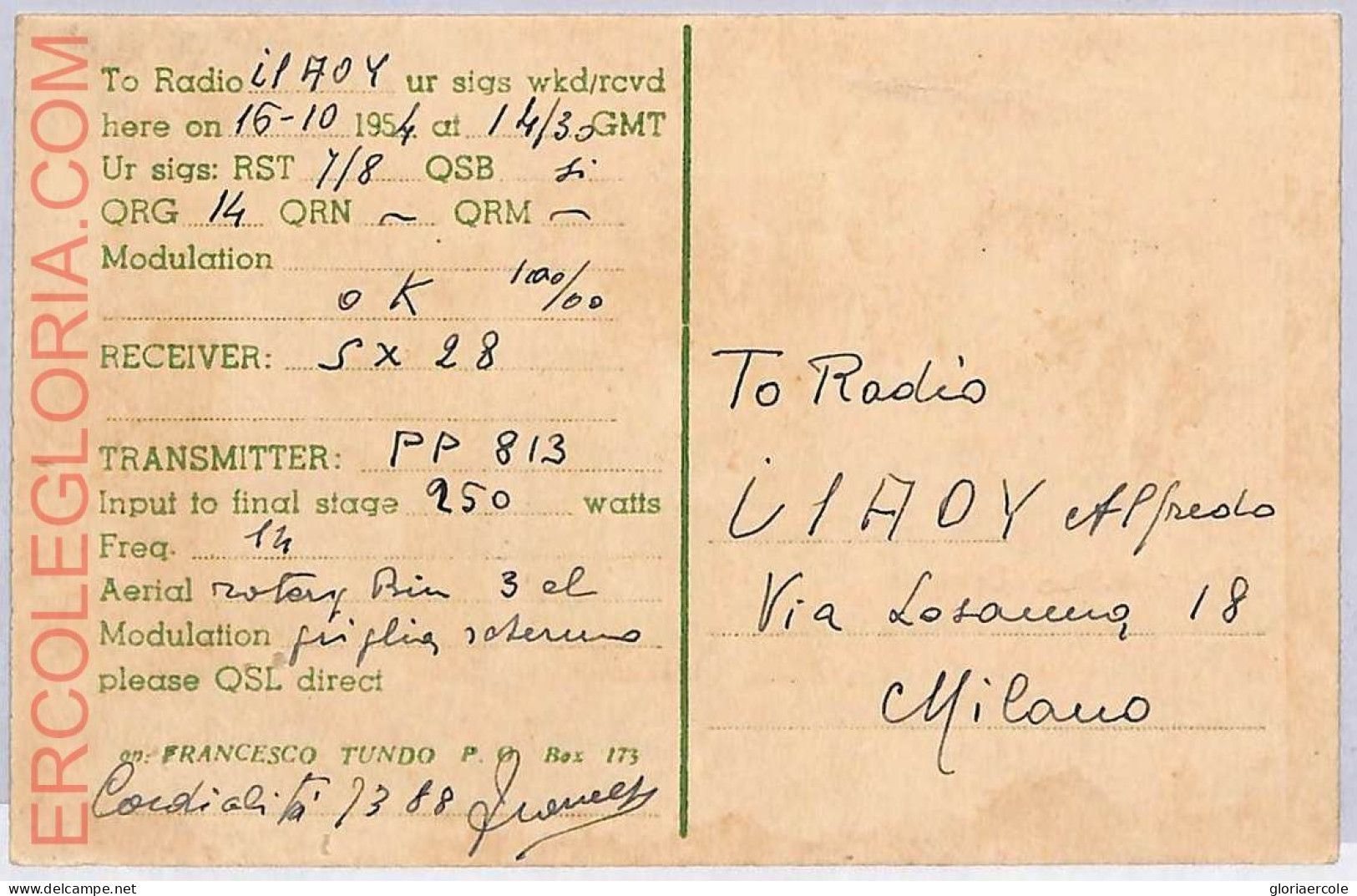 Ad9250 - Somalia - RADIO FREQUENCY CARD  -  1954 - Radio