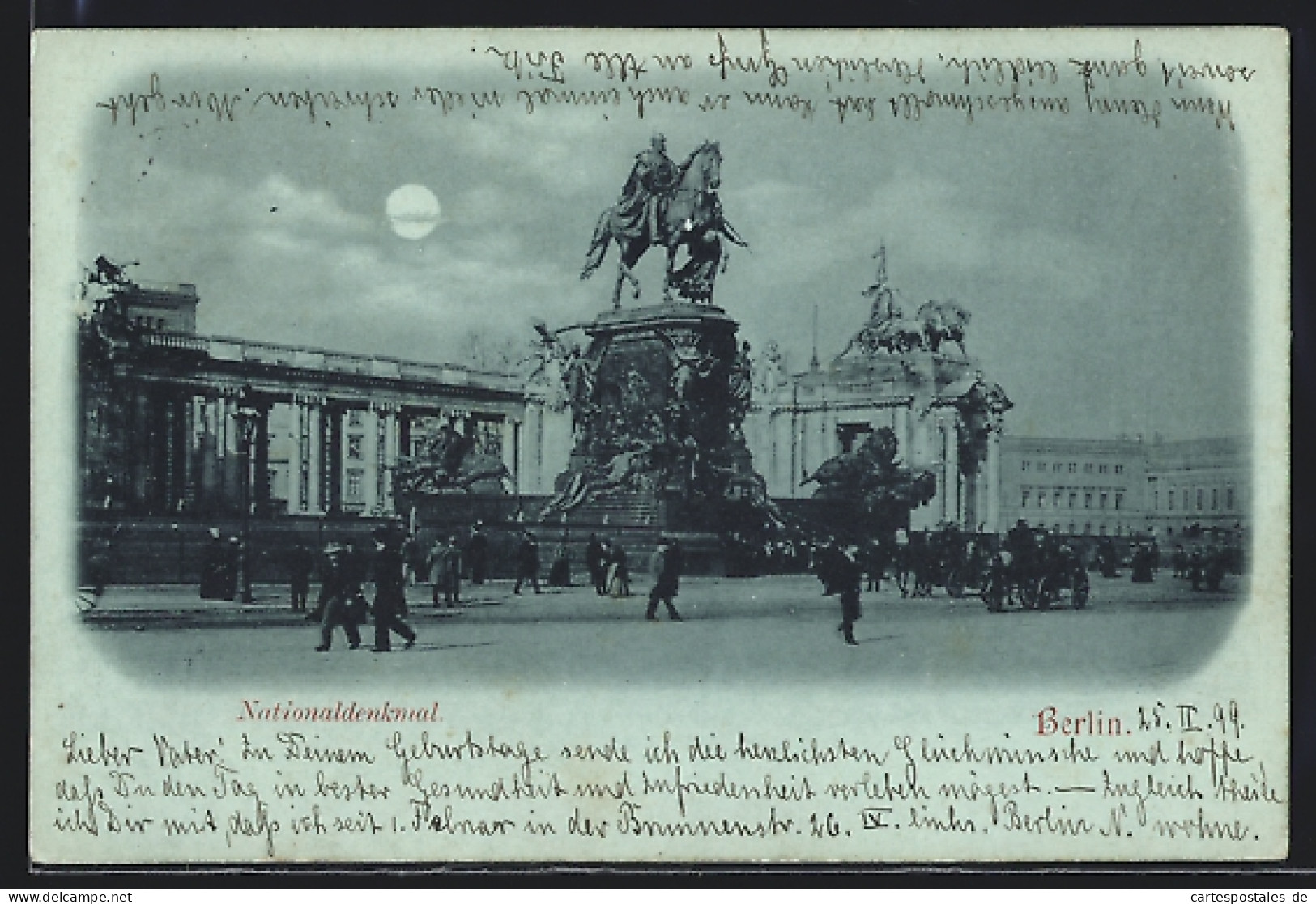 Mondschein-AK Berlin, Nationaldenkmal Mit Passanten  - Mitte