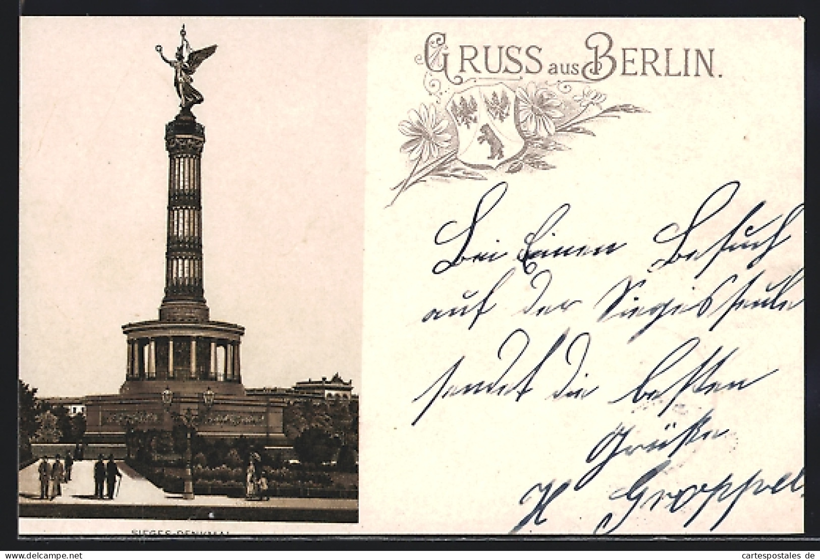 Lithographie Berlin-Tiergarten, Die Siegessäule  - Dierentuin