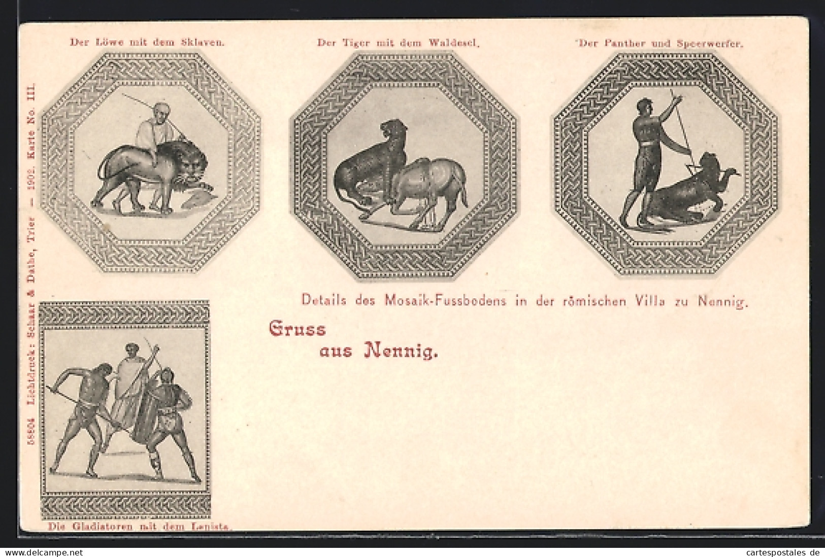 AK Nennig, Details Des Mosaik-Fussbodens In Der Römischen Villa  - Autres & Non Classés