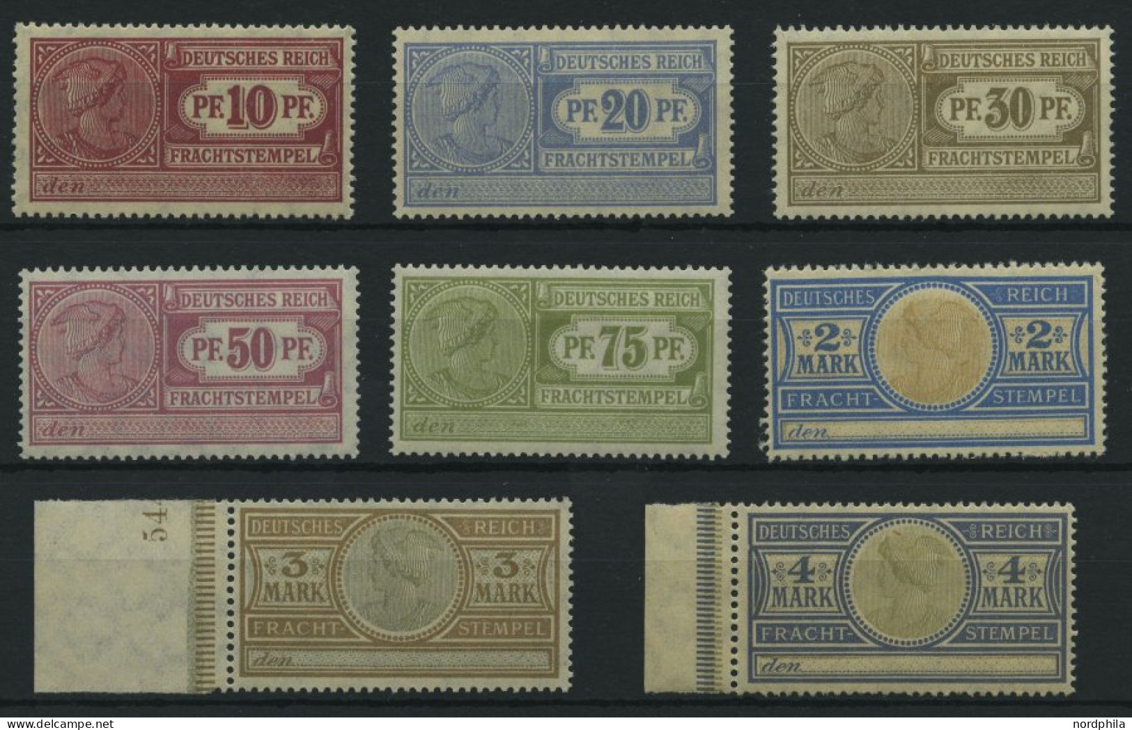 DIENSTMARKEN **, 1906, 10 Pf. - 4 Mk. Frachtstempelmarken, Wz. Kreuzblüten, 8 Werte Postfrisch, Pracht - Service