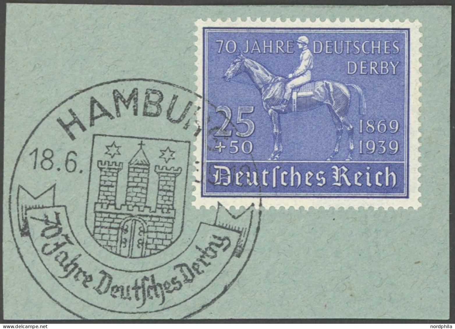 Dt. Reich 698 BrfStk, 1939, 25 Pf. Deutsches Derby Mit Ersttags-Sonderstempel, Prachtbriefstück - Sonstige & Ohne Zuordnung