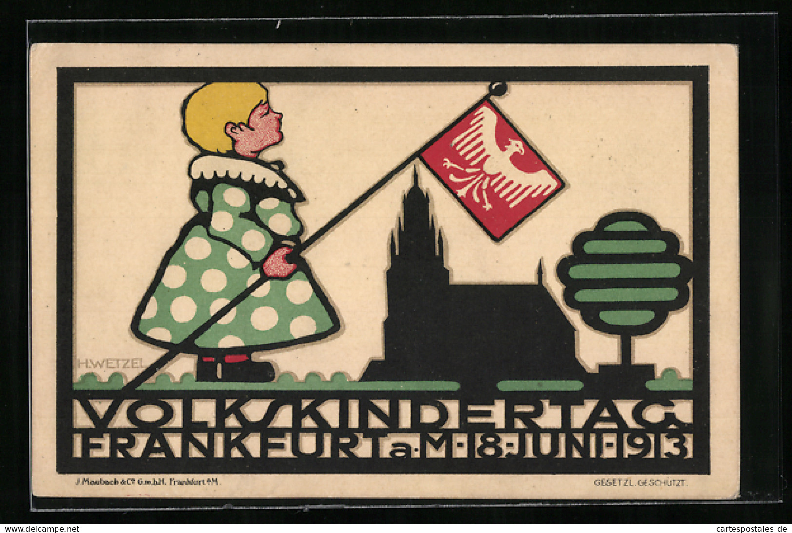 AK Frankfurt A. M., Volkskindertag 1913, Mädchen Mit Standarte, Kinderfürsorge  - Autres & Non Classés