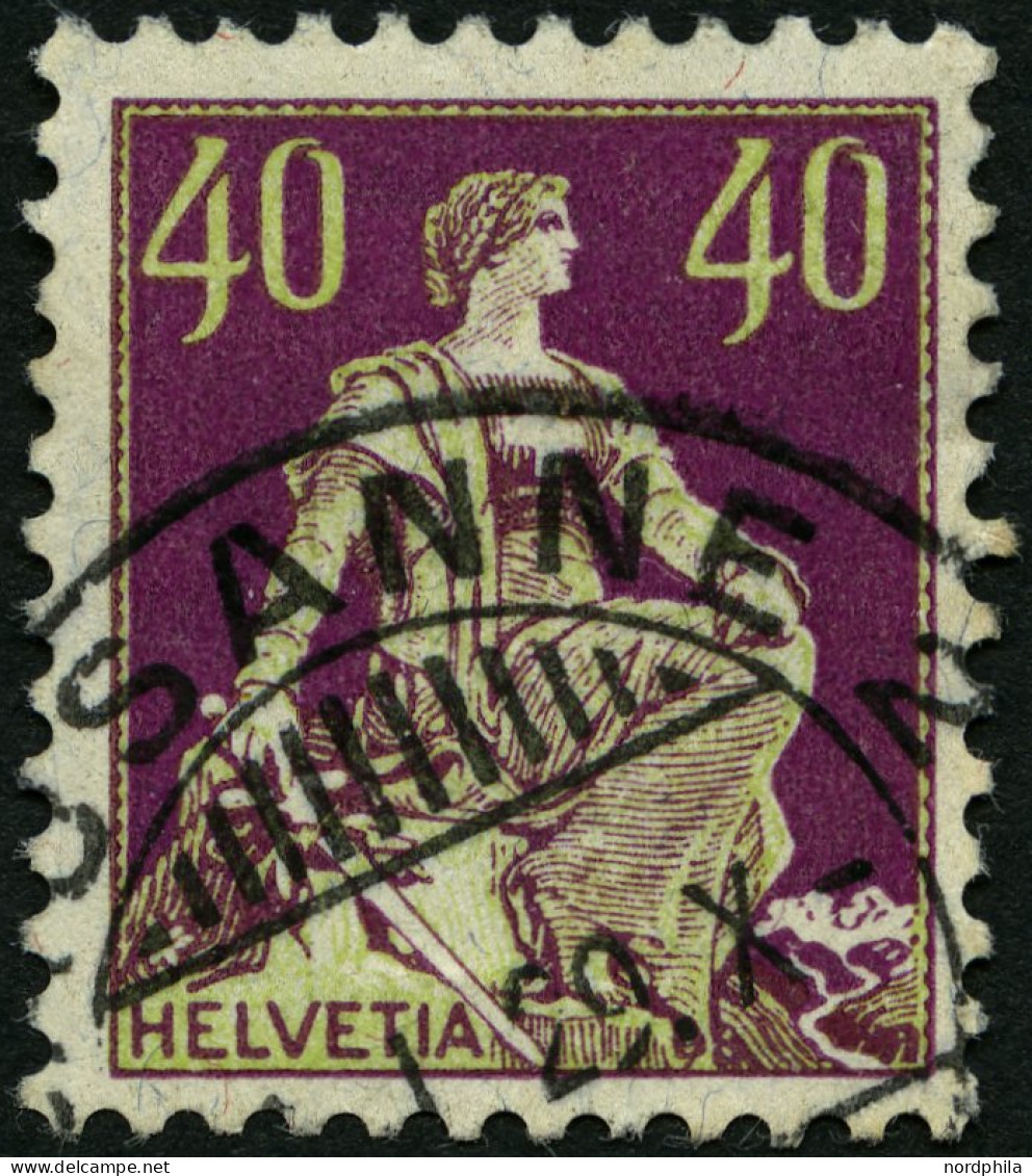 SCHWEIZ BUNDESPOST 208x **, 1925, 40 C. Dkl`karminlila/mattolivgrau, Glatter Gummi, Pracht, Mi. 120.- - Gebruikt