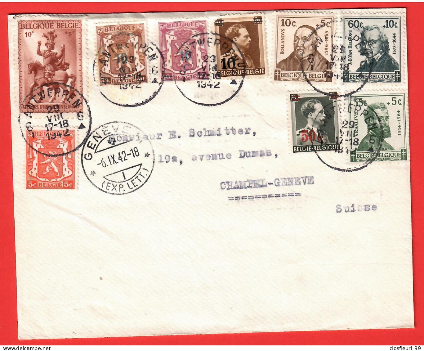 Lettre Censurée, Geöffnet 6.9.1942 Pour Champel-Genève - Weltkrieg 1939-45 (Briefe U. Dokumente)