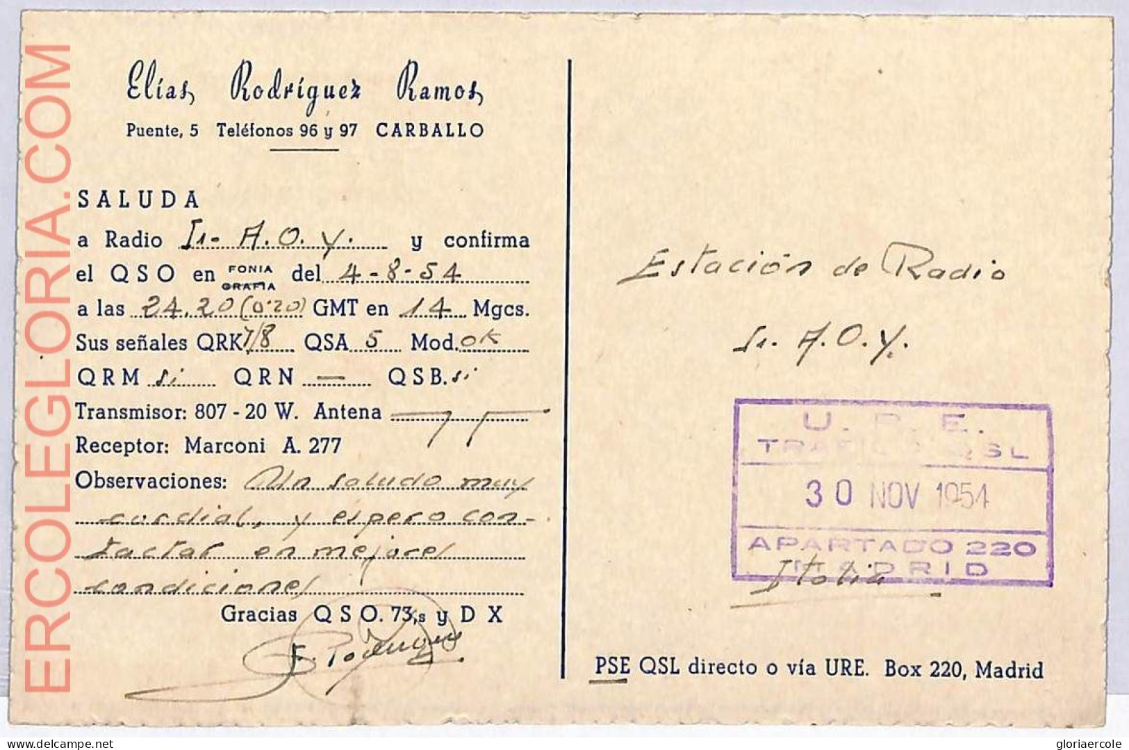 Ad9252 - SPAIN - RADIO FREQUENCY CARD  - Madrid -  1954 - Radio