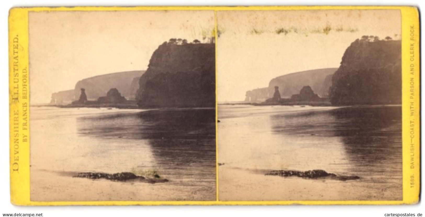 Stereo-Photo Francis Bedford, Ansicht Dawlish, Coast With Parson And Clerk Rock  - Stereoscopic