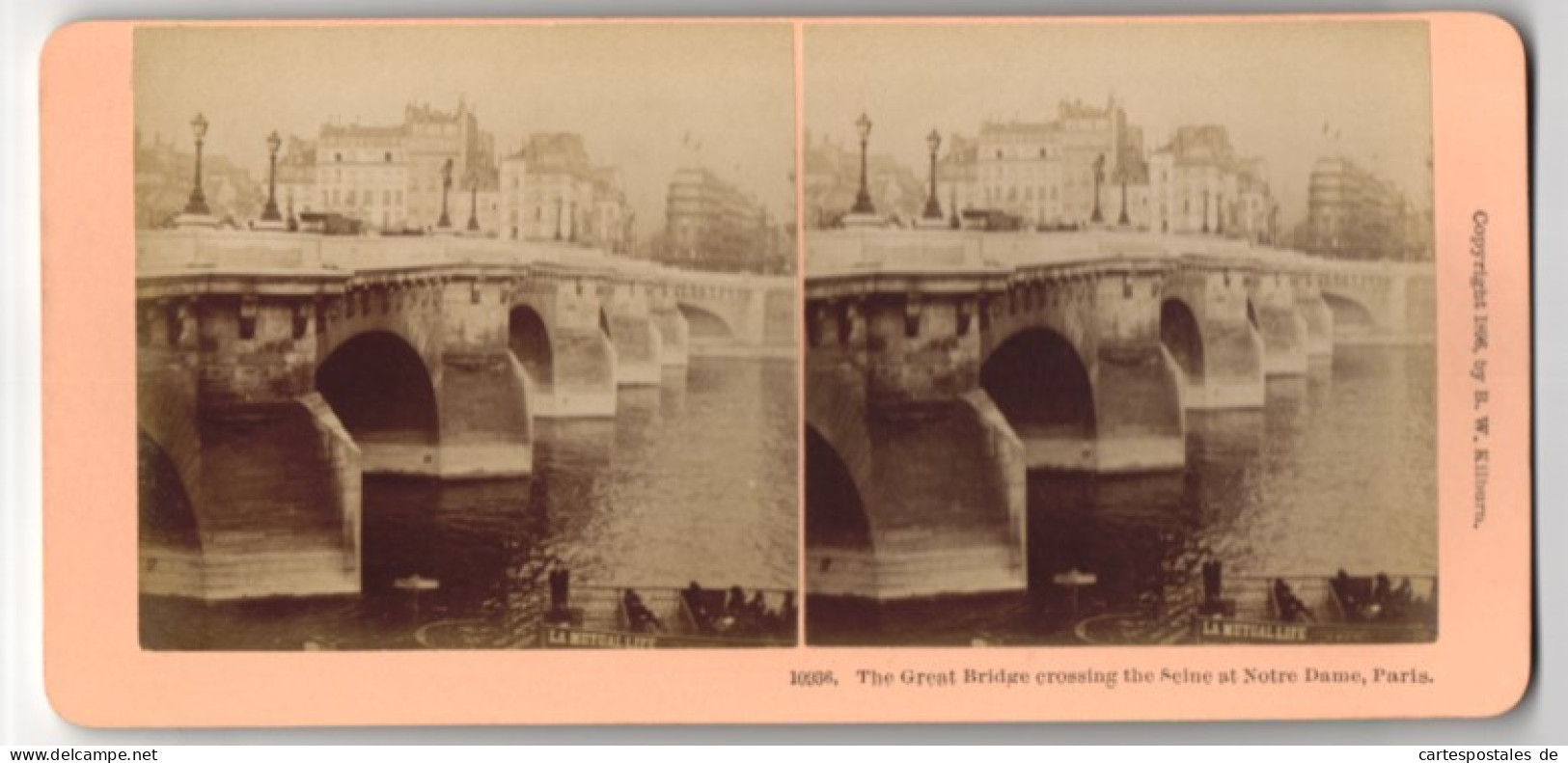 Vue Stéréoscopique-Photo B. W .Kilburn, Littleton,  Vue De Paris, The Great Bridge Crossing The Seine At Notre Dame  - Stereoscoop
