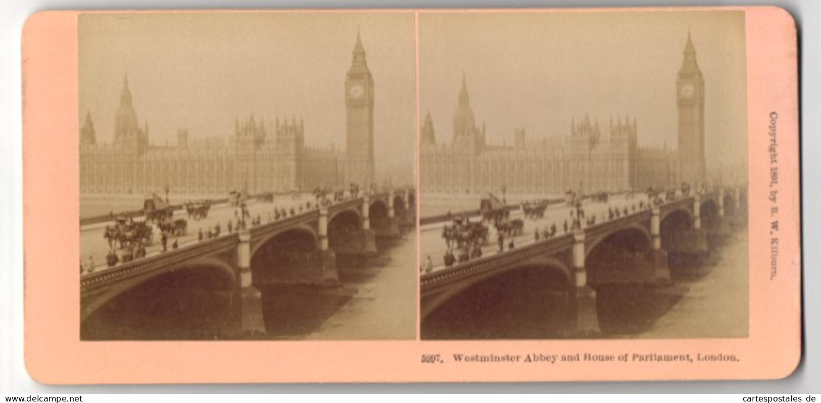 Stereo-Photo B. W. Kilburn, Littleton, Ansicht London, Westminster Abbey And House Of Parliament  - Stereoscoop