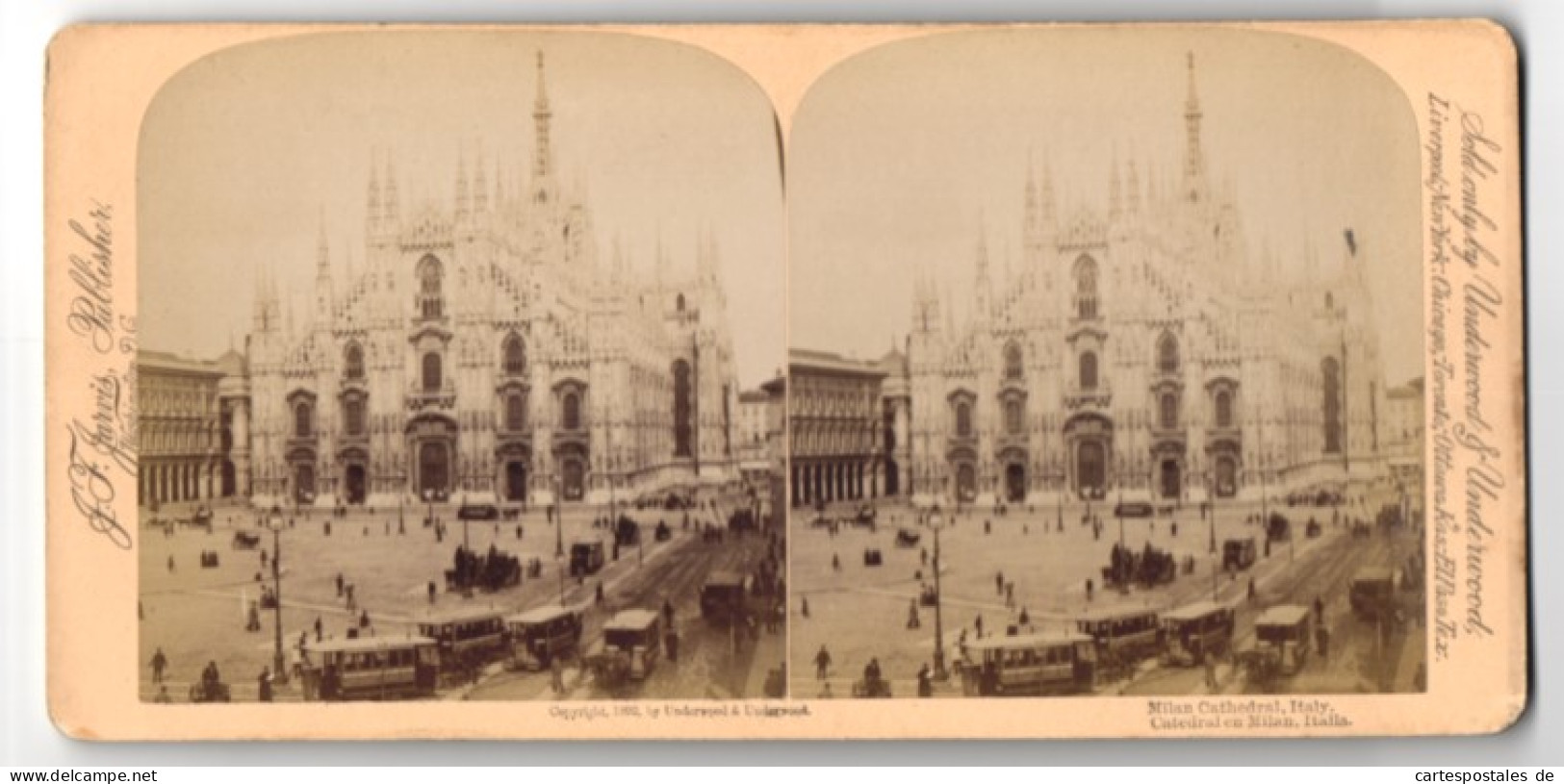 Stereo-Foto J. F. Jarvis, Washington, Ansicht Milan, Cathedral, Kathedrale Mit Strassenbahn  - Photos Stéréoscopiques