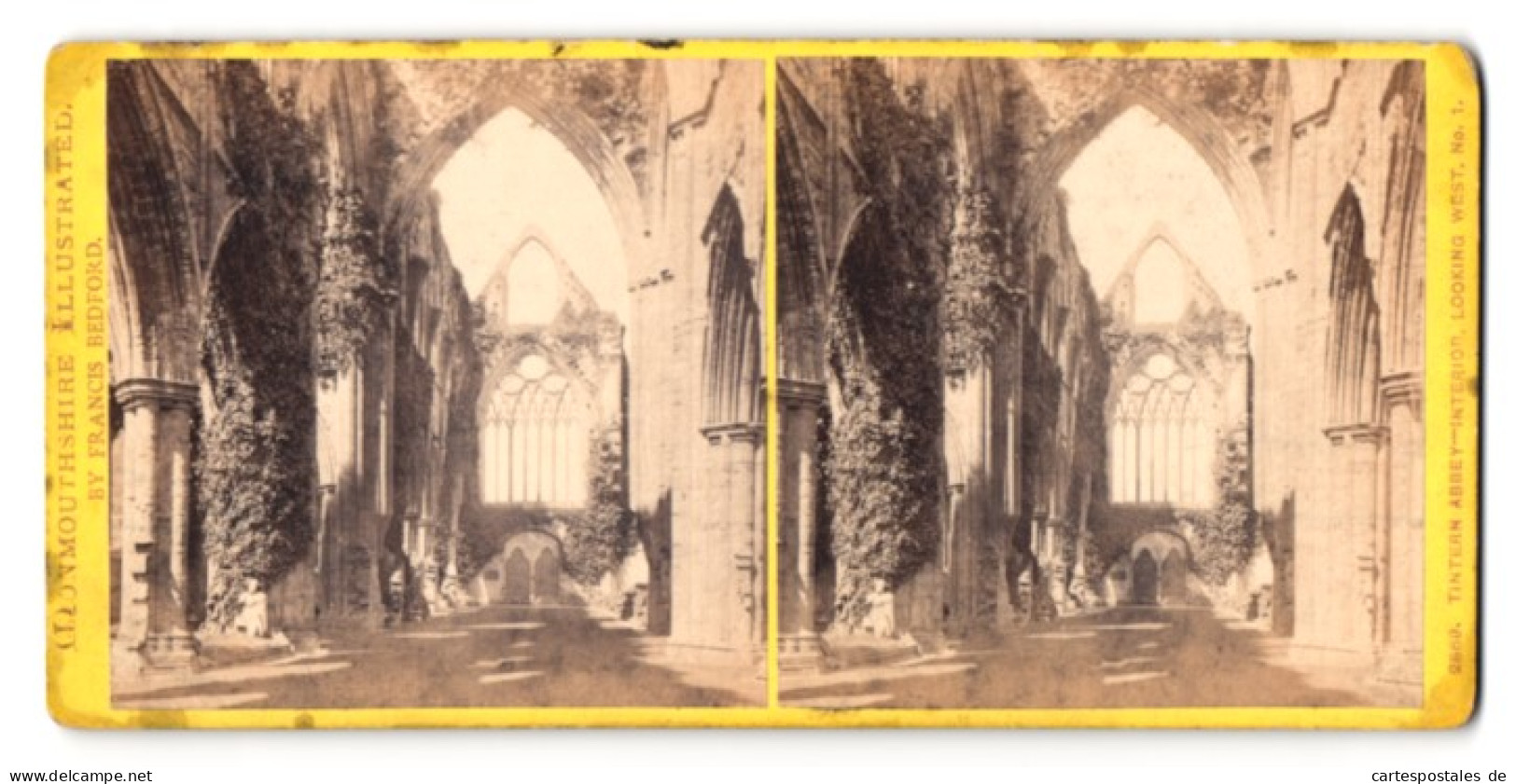 Stereo-Photo Francis Bedford, Ansicht Tintern, Tintern Abbey, Interior, Looking West  - Stereo-Photographie