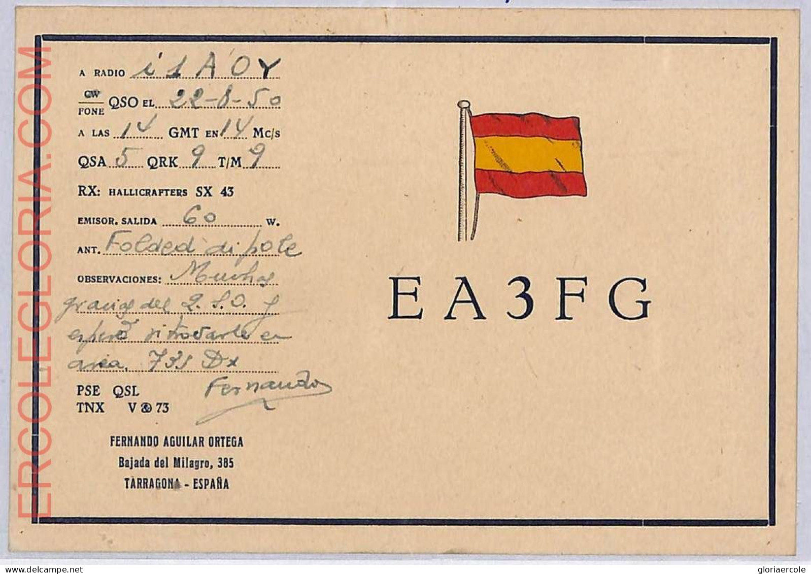 Ad9253 - SPAIN - RADIO FREQUENCY CARD -  1959 - Radio