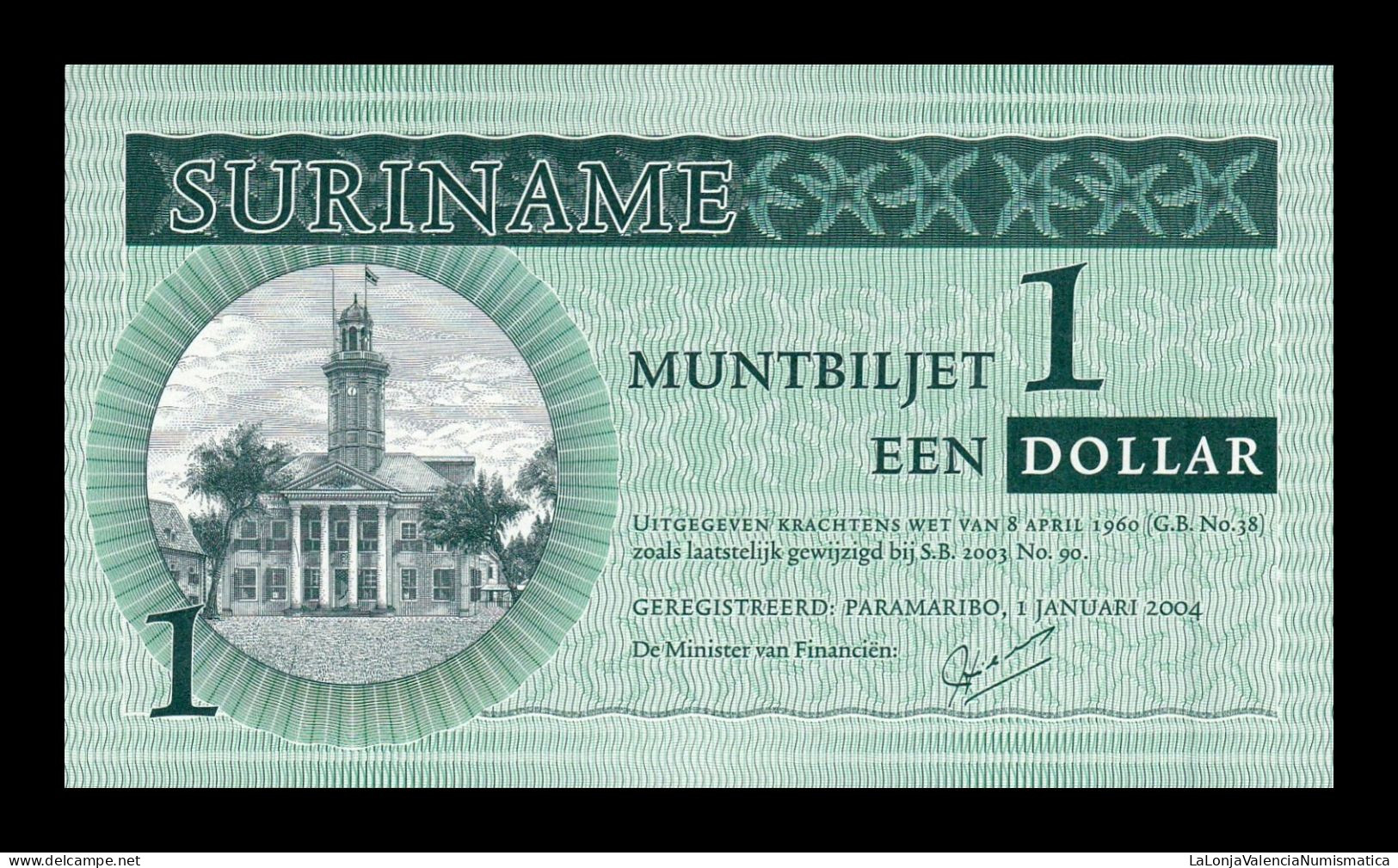 Surinam Suriname 1 Dollar 2004 Pick 155 Sc Unc - Surinam