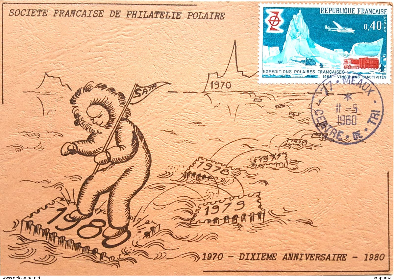 Carte Postale Société Française De Philatélie Polaire, Timbre Des EPF Missions PEV, Meaux 1980, - Evenementen & Herdenkingen