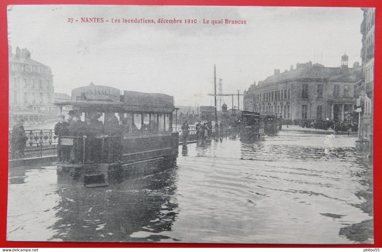 Cpa 44 NANTES Anime Quai Brancas Inondations 1910 Trams - Nantes