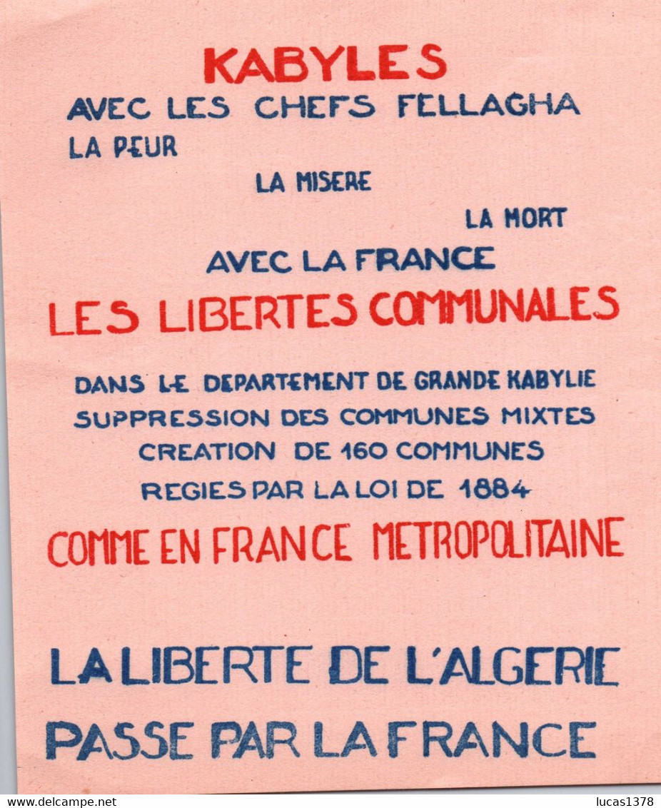 TRACT PROPAGANDE OAS  GUERRE D ALGERIE / FLN / FELLAGHAS - Historische Documenten