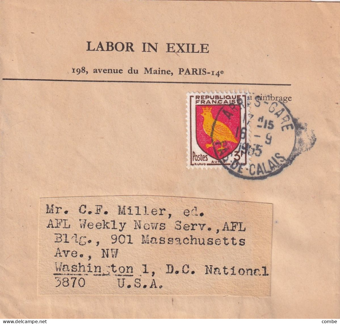 BANDE JOURNAL. LABOR IN EXILE. 16 9 55. N° 1004 SEUL.  POUR ETRANGER. ARRAS PAS DE CALAIS POUR USA - 1921-1960: Moderne