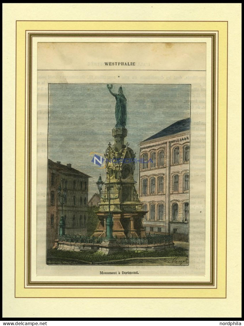 DORTMUND, Teilansicht Mit Monument, Kol. Holzstich Um 1880 - Stiche & Gravuren