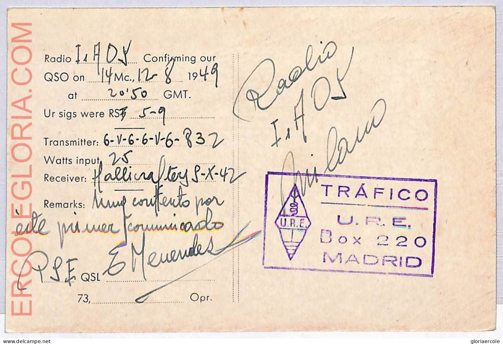 Ad9255 - SPAIN - RADIO FREQUENCY CARD  - Madrid -  1949 - Radio