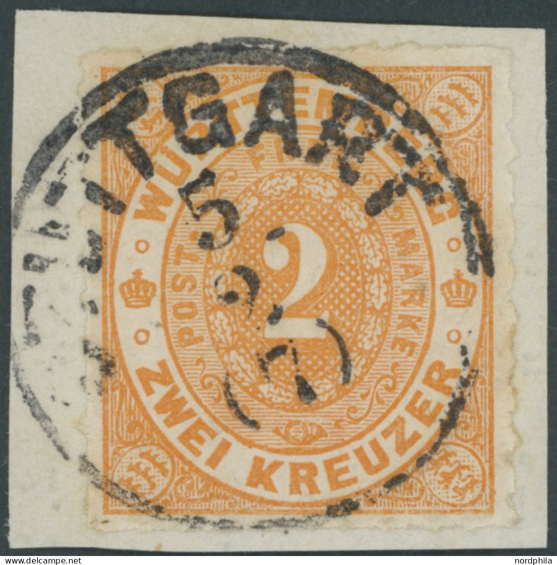 WÜRTTEMBERG 37b BrfStk, 1869, 2 Kr. Tieforange, Prachtbriefstück, Mi. 300.- - Gebraucht